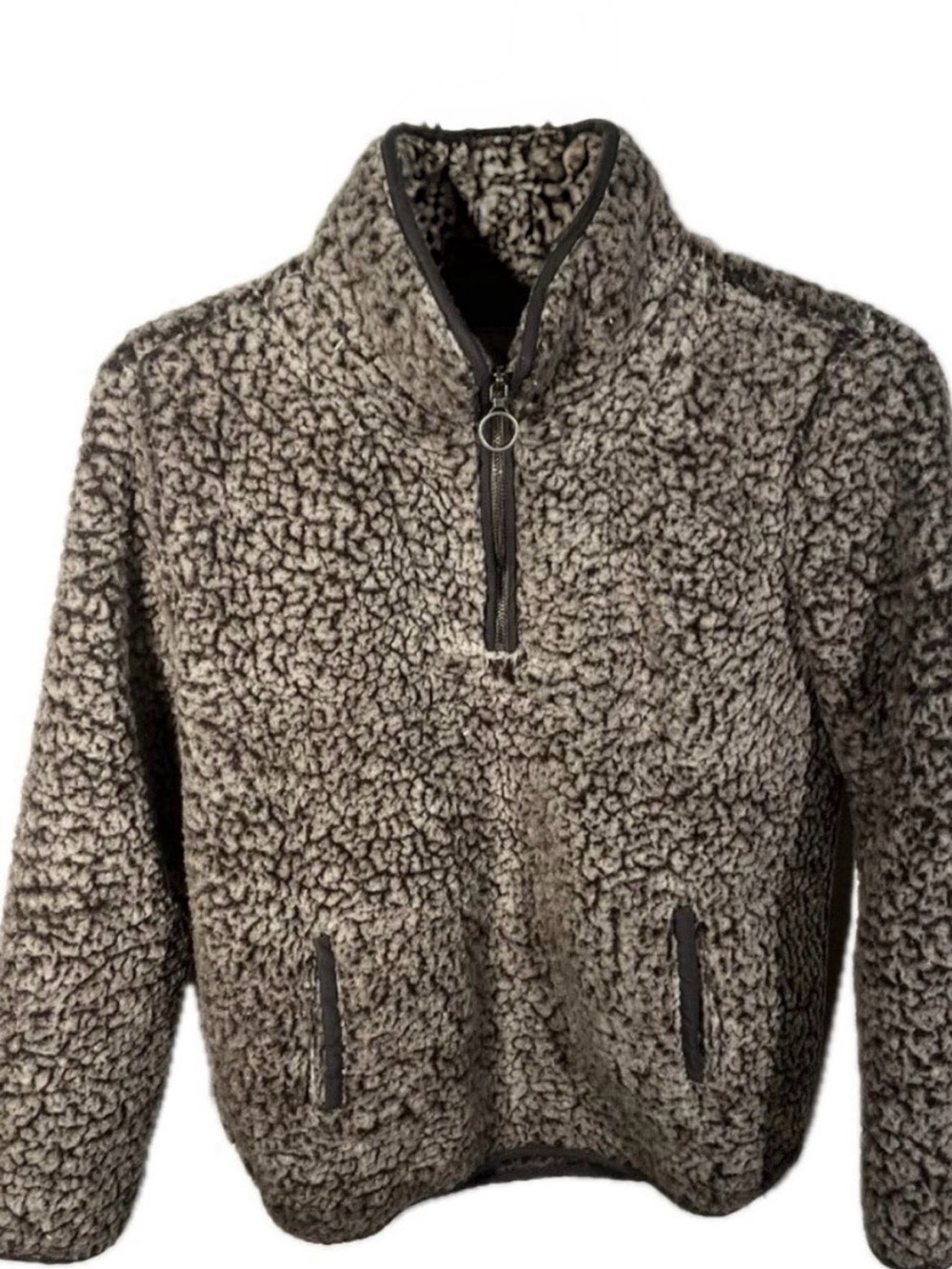 Thread & Supply Gray Sherpa Pullover Shirt Women Small 1/4 Zip Soft Fuzzy